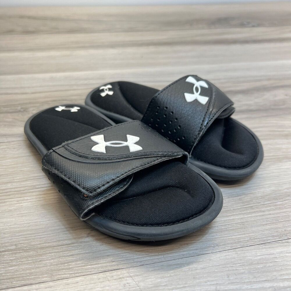 Under Armour Youth Boy's Size 12K Ignite VI Black White Slip On Slides